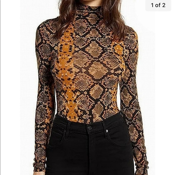 Leith Tops - Leith Snake Animal Print Sheer Mesh Printed Top Size S